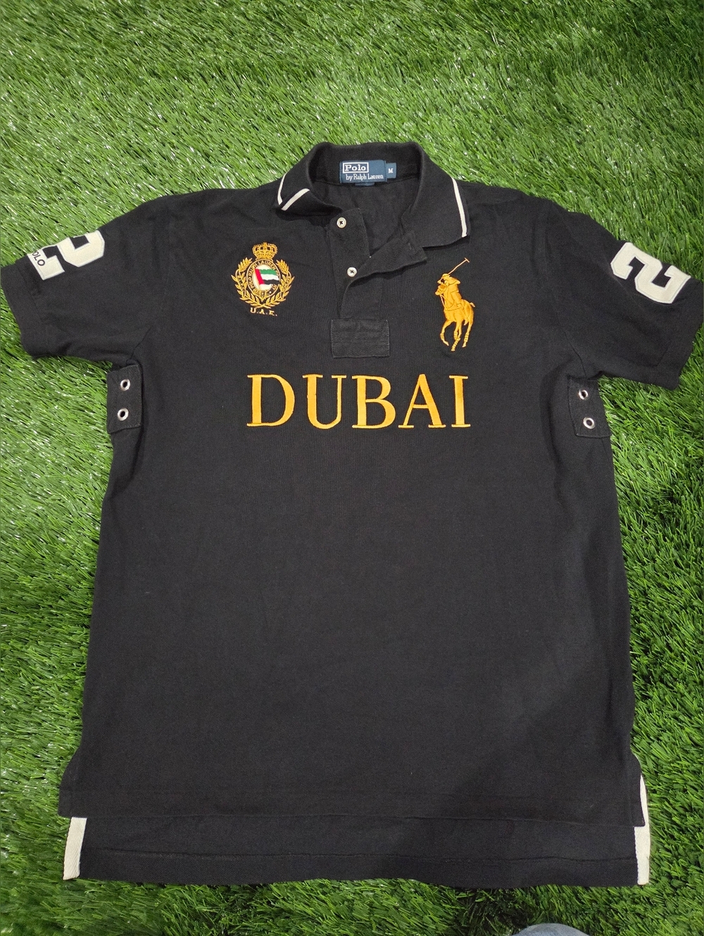 Ralph Lauren Black Polo with Gold Dubai Embroidery